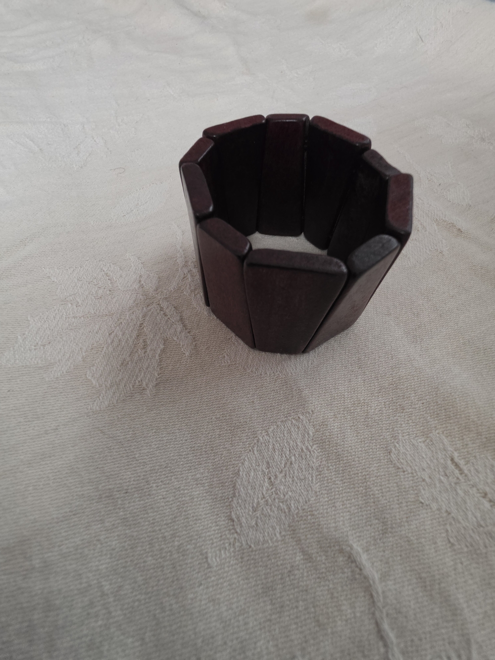 Vintage Boho Chunky Dark Wine/ Brown Wooden Tile Panel Stretch Bracelet